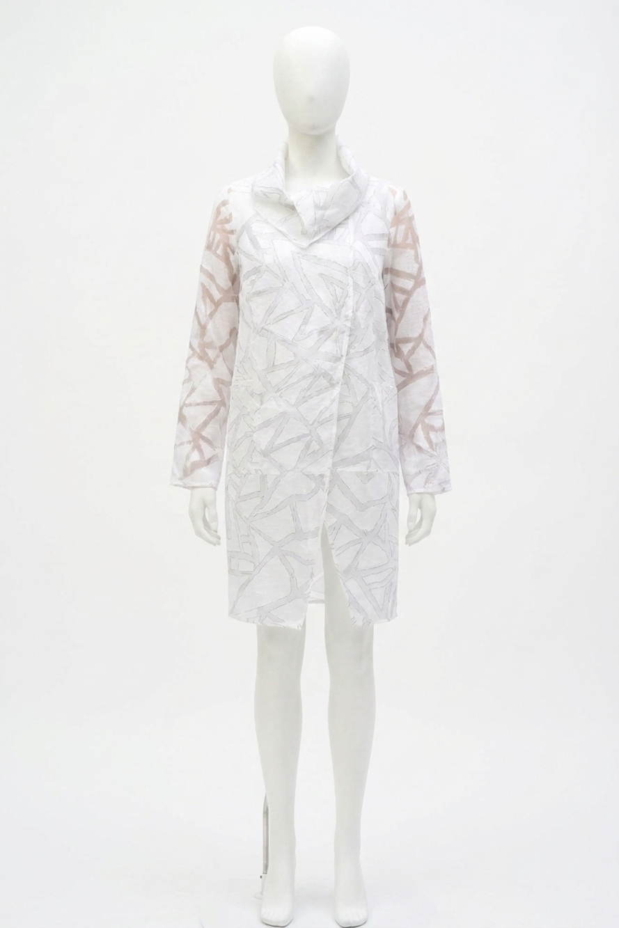 NEW JOSEPH RIBKOFF abstract organza cocoon jacket in white/black